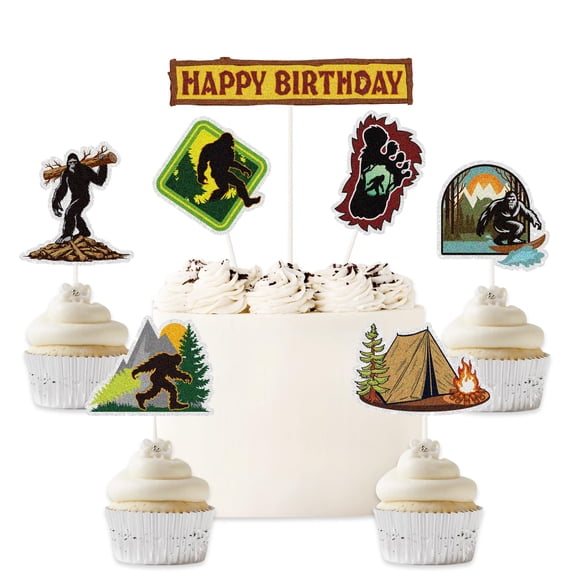 Cake Topper Bigfoot Happy Birthday, 7 piezas, tema de acampada