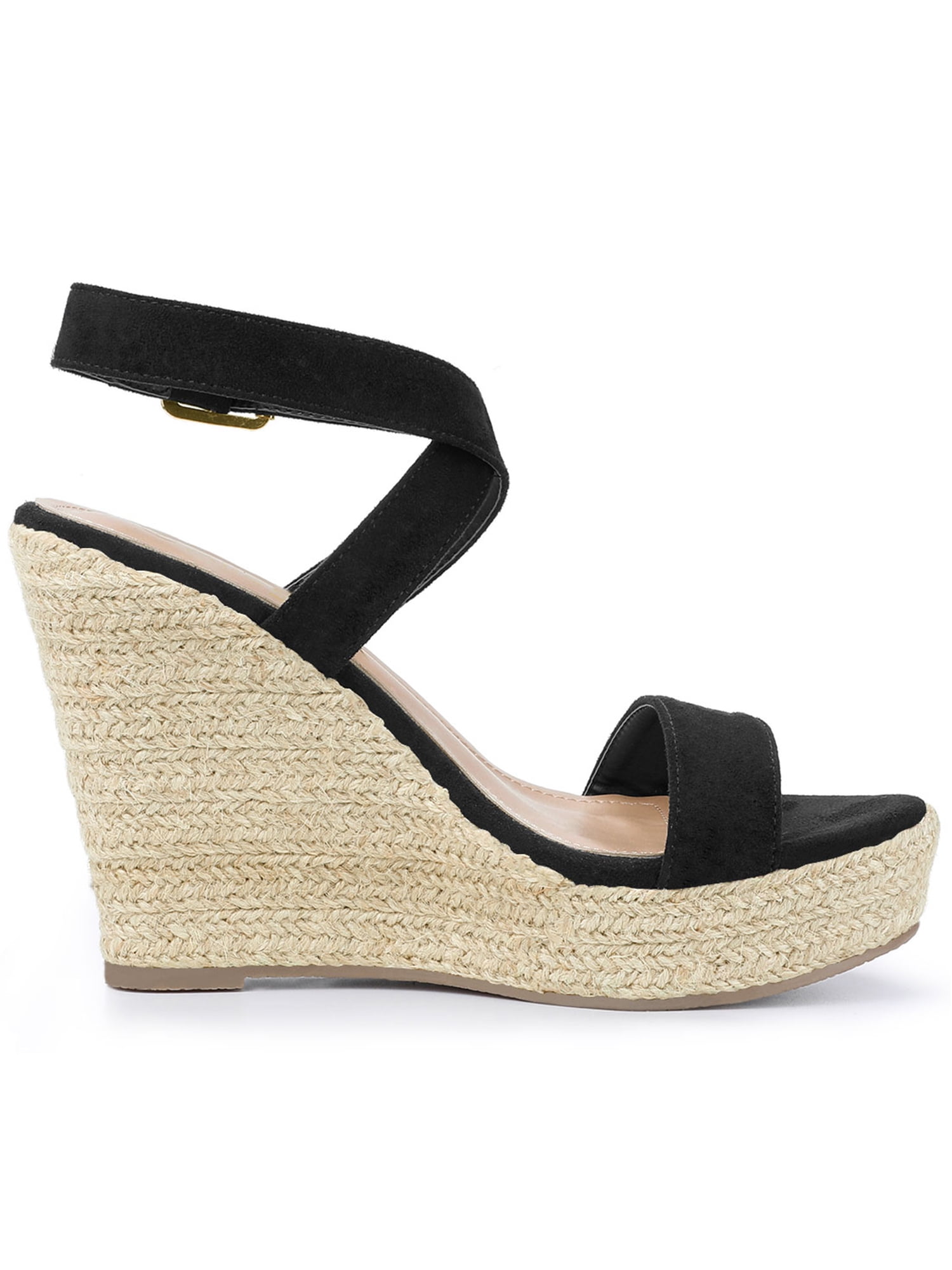 DARING DIVA Women's Slingback Crisscross Wedges Heel Espadrille Sandals Black 10