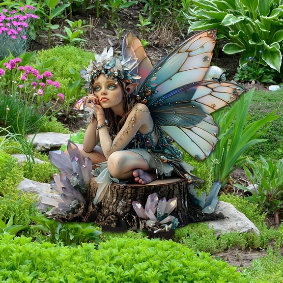 ACDANC Fairy Garden Figurines Fairy Garden Statues Resin Outdoor Sculptures Sitting Fairy Figurine Butterfly Rested on Fairy's Hand Art Outside Lawn Decor