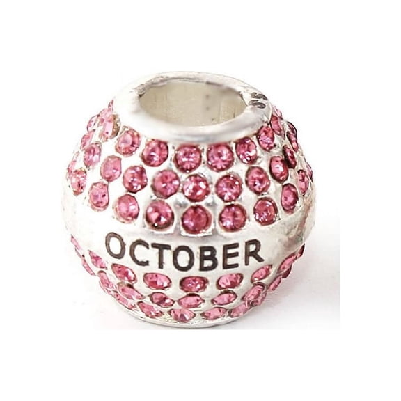 Sexy Sparkles Rhinestones October Birthstone Engraved Birth Month on Charms for Thick European Bracelets, Snake Chain Charm Bracelet