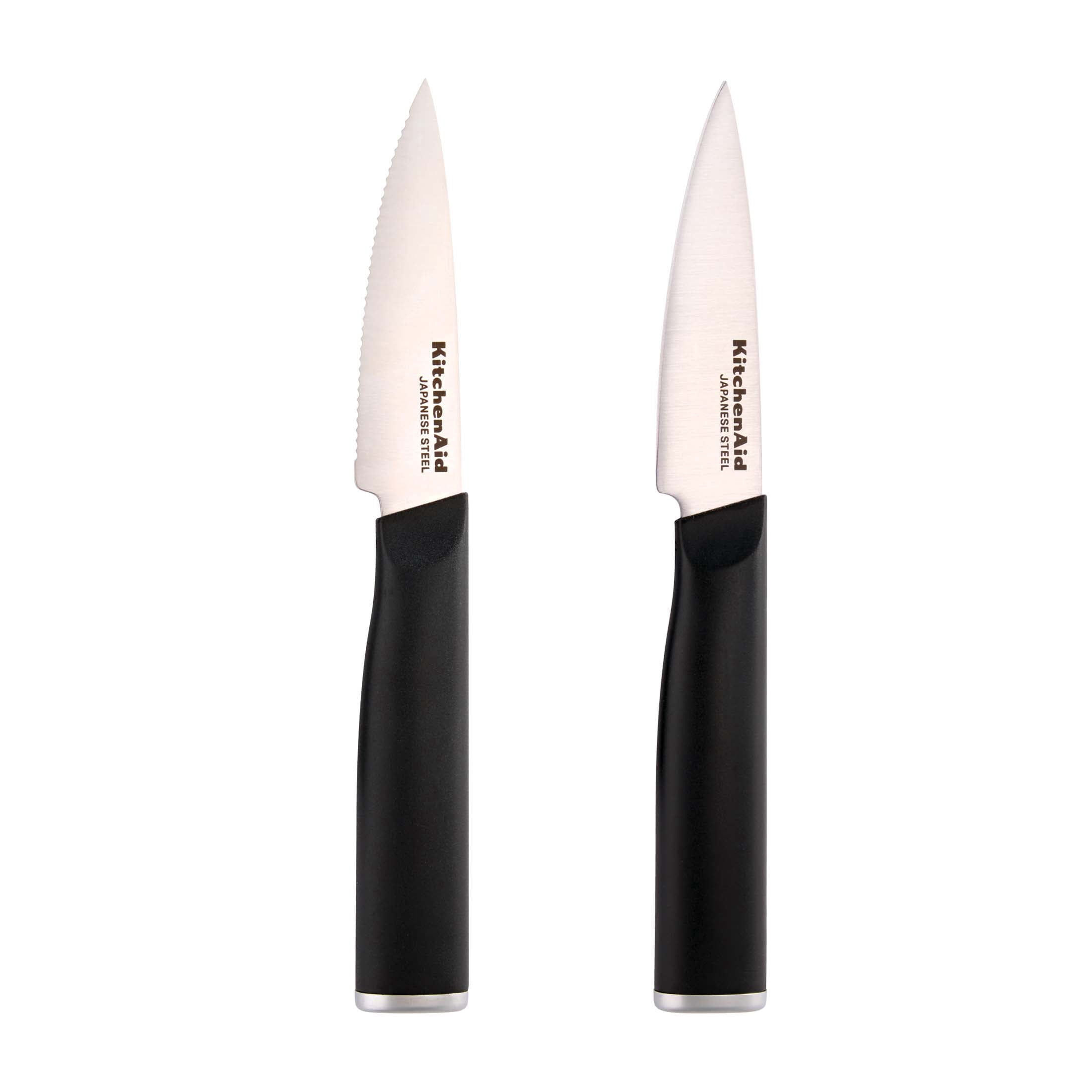 KitchenAid 2-Piece Paring Knife Set, High-Carbon Japanese Steel, Straight & Serrated, with Covers