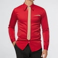 thumbnail image 2 of Mens Dress Shirt Solid with Tie Long Sleeve Slim Fit Formal Stand Collar Shirt for Work Red XL, 2 of 9