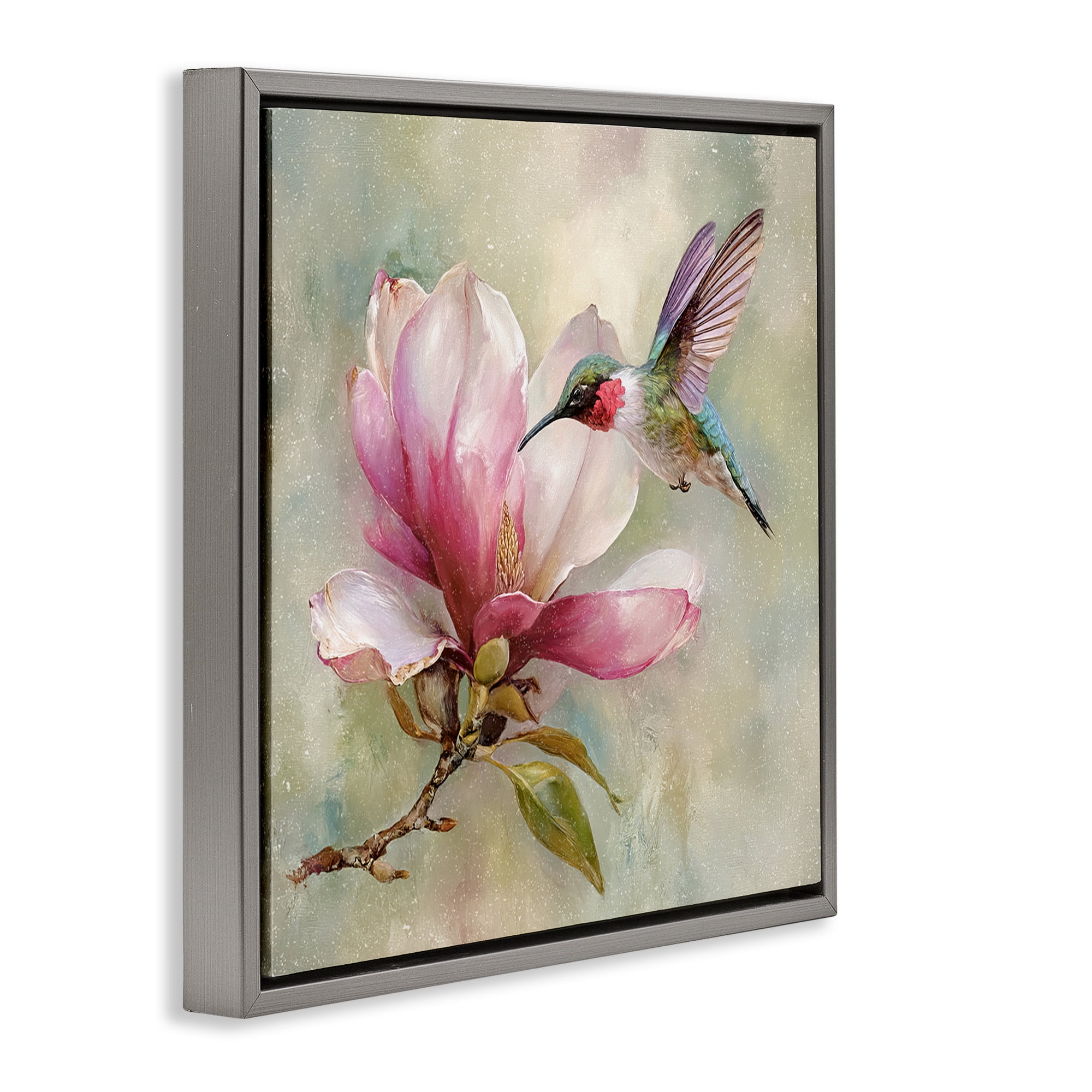 Stupell Industries Magnolia Ruby Hummingbird Gray Framed Floater Canvas Wall Art, design by Tina LeCour