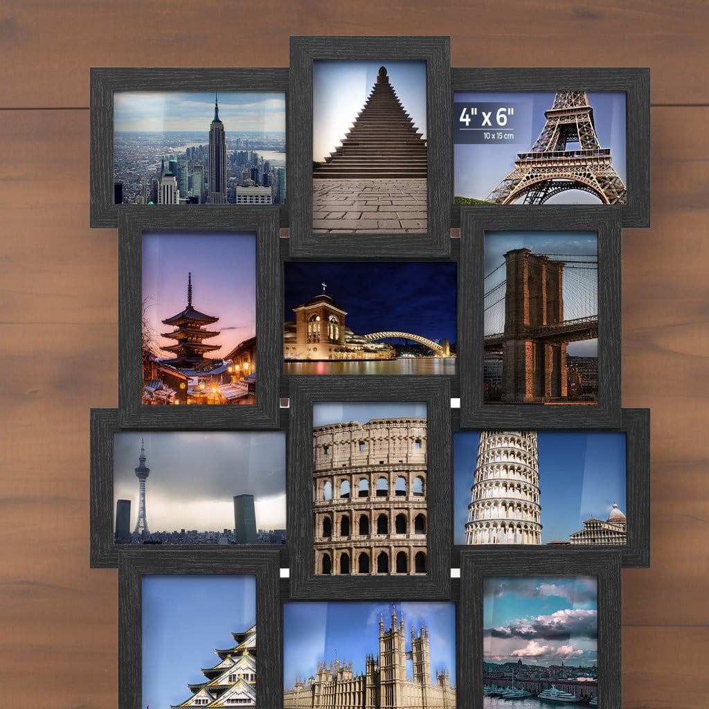 Set of 12 Collage Picture Frames, 4x6, Ink Black, Wall Decor for Family Photos, Hanging Display, Assembly Required.