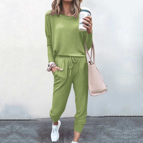 Plus Size Two Piece Sets for Women S-5X Casual Joggers Pants Long Sleeve Tops Solid Sweatsuits Comfy Going Out Loungewear Outfits Tracksuits