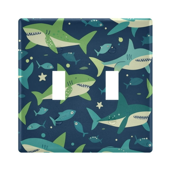 Yayeee Toggle Light Switch Wall Plate 2-Gang 4.56"x4.48" Decorative Outlet Cover, Sharks Pattern