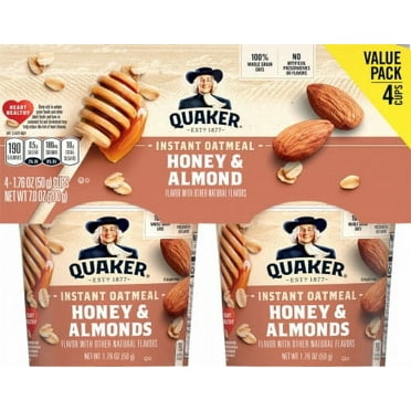 Quaker Honey & Almond Instant Oatmeal 4 - 1.76 oz Cups - 4 ct