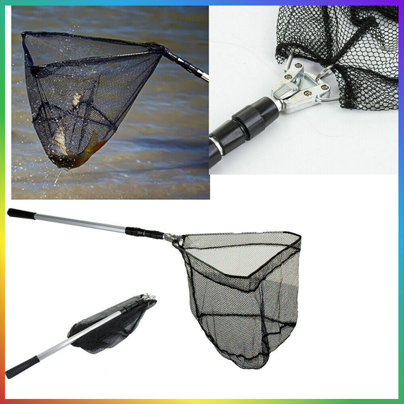 Fish Net Foldable Fish Landing Net Collapsible Pole Handle Durable