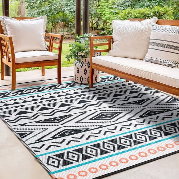 Waterproof Reversible Outdoor Rug, Plastic Straw Patio Camping Mat, 4'x6'