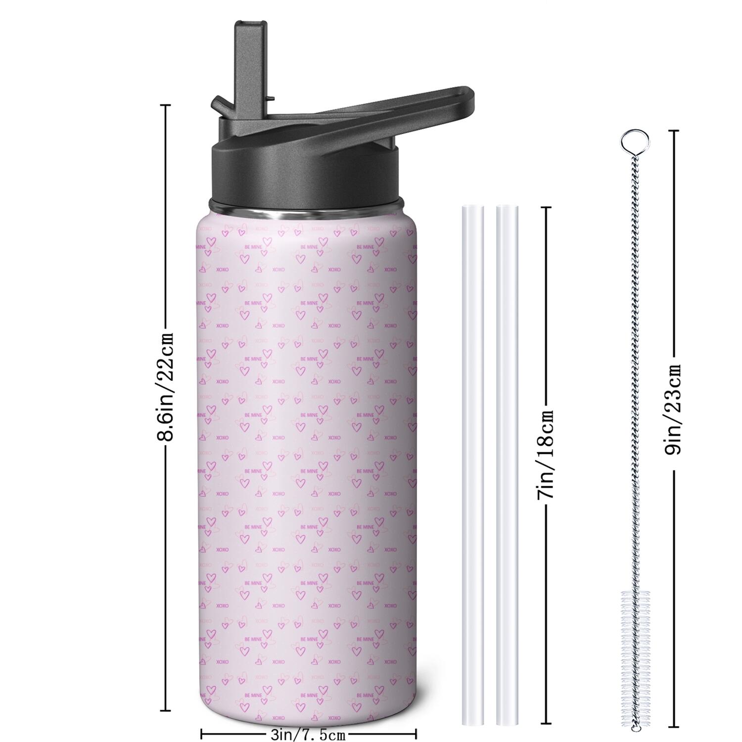 Modern 18 oz Insulated Stainless Steel Water Bottle with Straw & Cleaning Brush , Leakproof, BPA-Free, 304 Stainless Steel, Wide Mouth, Travel Mug for Car, Gym, Office