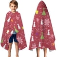 thumbnail image 3 of Red Christmas Snowflake Tree and Star Pattern Hooded Bath Towel，50"x30" for Ages 3 To 12 Kids, Quick Dry Lightweight Soft Microfiber Hood Beach Towel Cover Up for Kids, 3 of 7
