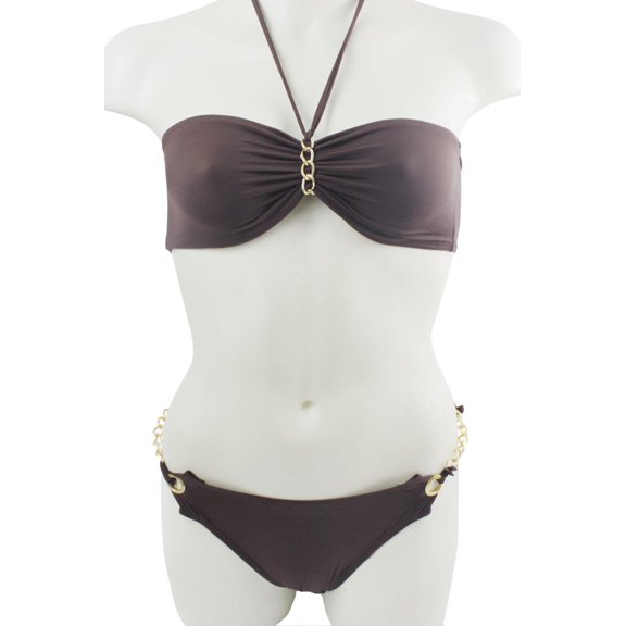 Sexy Brazilian Back Halter Top Bikini - Brown