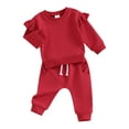 thumbnail image 2 of 2PCS Baby Girls Fall Outfits Long Sleeve Solid Color Sweatshirt + Pants Set Infant Clothes, 2 of 10