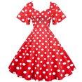 thumbnail image 1 of Fridja Robe de Soirée à Pois pour Femme, Manches Courtes Bouffantes, Col en V, Taille Haute, 1 of 9