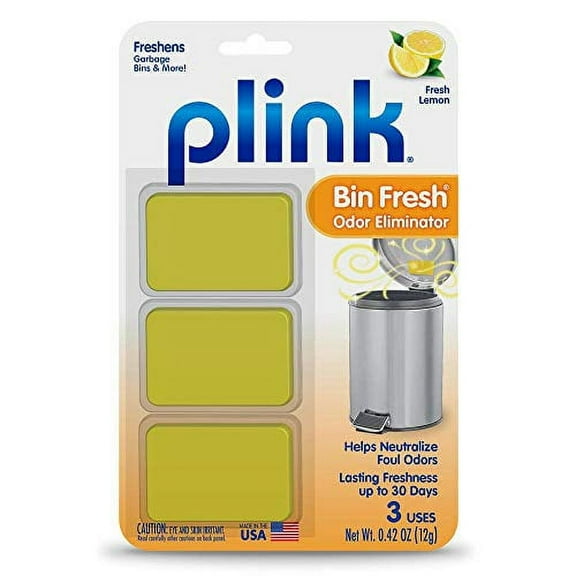 Plink Bin Fresh Odor Eliminators, Fresh Lemon Scent for Garbage Bins and More, Lasting Freshness, 3 Count