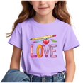 thumbnail image 2 of Frwgonr Big Girl Tees Short Sleeve Girls Casual Shirts Graphic Tops Back of School Clothes Purple, Size 3-15 Years, 2 of 6