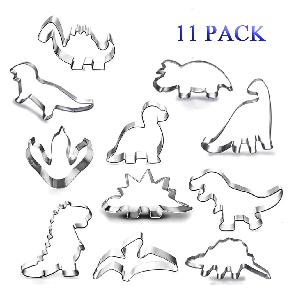 Dinosaur Cookie Cutters Set of 11 ,Stainless Steel Cookie Molds