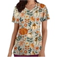 thumbnail image 2 of Fiudx Camisas para Mujer Topa de Trabajo con Bolsillo de Manga Corta y Estampado de Acción de Gracias con Cuello En V para Mujer, 2 of 5