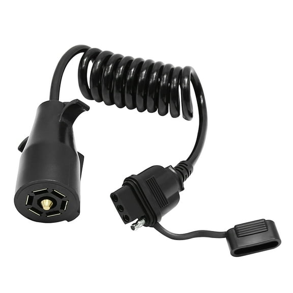 Anxingo 5ft 7 Way Round to 4 Way Pin Flat Trailer Connector Adapter Coiled Wiring Cable, Trailer Wiring Adapter Extension Harness for Truck RV Trailer