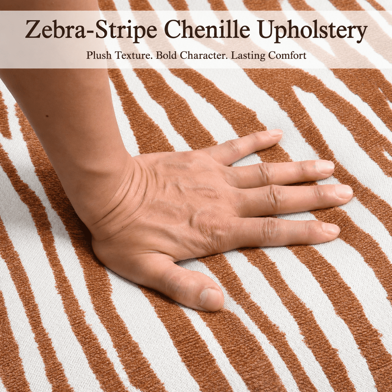 Aenkyo Zebra Stripe Chenille Accent Chair, 24 Inch Deep Seat Armless Chair, Rustic Orange