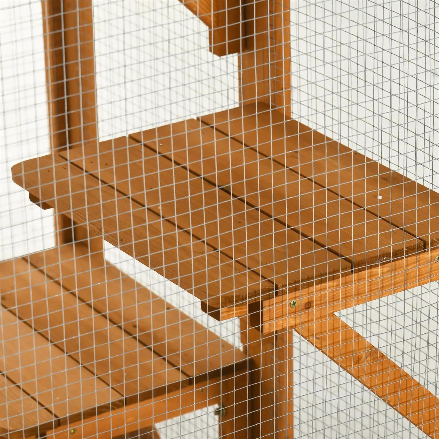 Pefilos 71" Outdoor Weatherproof Cat Cage with Asphalt Roof, Large Enter Door, Jumping Platform, Wooden Feral Shelter for Cats and Small Animals, Orange