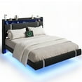 thumbnail image 4 of IDEALSOUL Queen Size Floating Bed Frame with Upholstered Storage Headboard, Metal Platform Bed with Charging Station & LED,No Box Spring Needed,Easy to Assemble (Queen,Black), 4 of 13