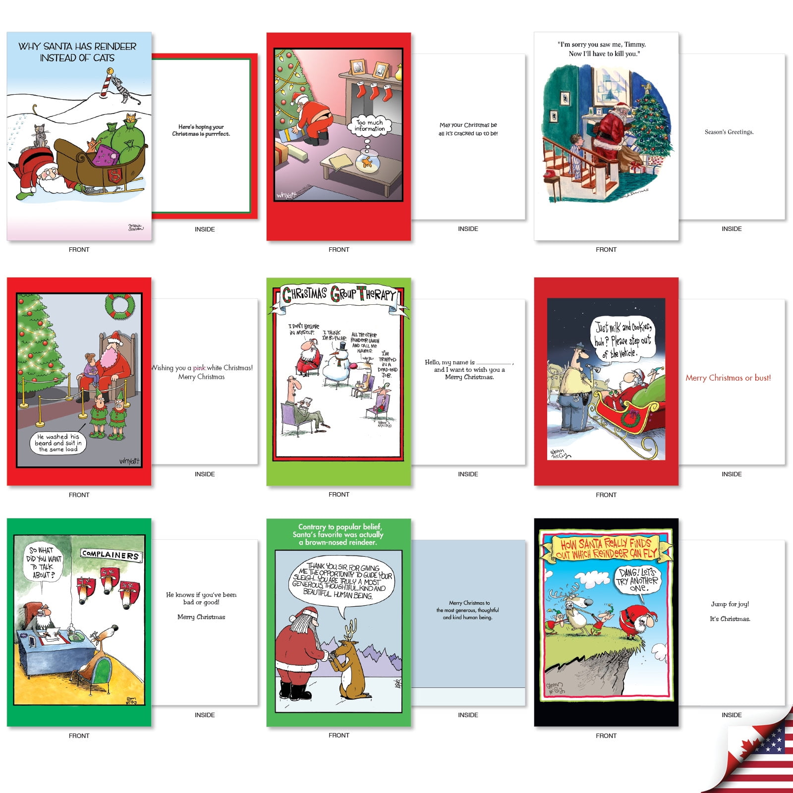NobleWorks 36 Assorted Box Set Funny Christmas Greeting Cards w/5 x 7 Inch Envelopes (36 Designs, 1 Each) Santa Laughs AC10020XSG-B1x36