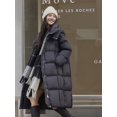 thumbnail image 3 of Chaqueta de invierno nueva para mujer, chaqueta acolchada gruesa y cálida de plumón de pato blanco, abrigo largo con capucha y cuadros a presión de longitud media, 3 of 5