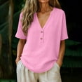 thumbnail image 2 of Women's Relaxed Fit V Neck Short Sleeve Solid Pullover Top Comfy Breathable Soft Casual Daily Wear Weekend Outfits | CSEONE,Pink XL, 2 of 7