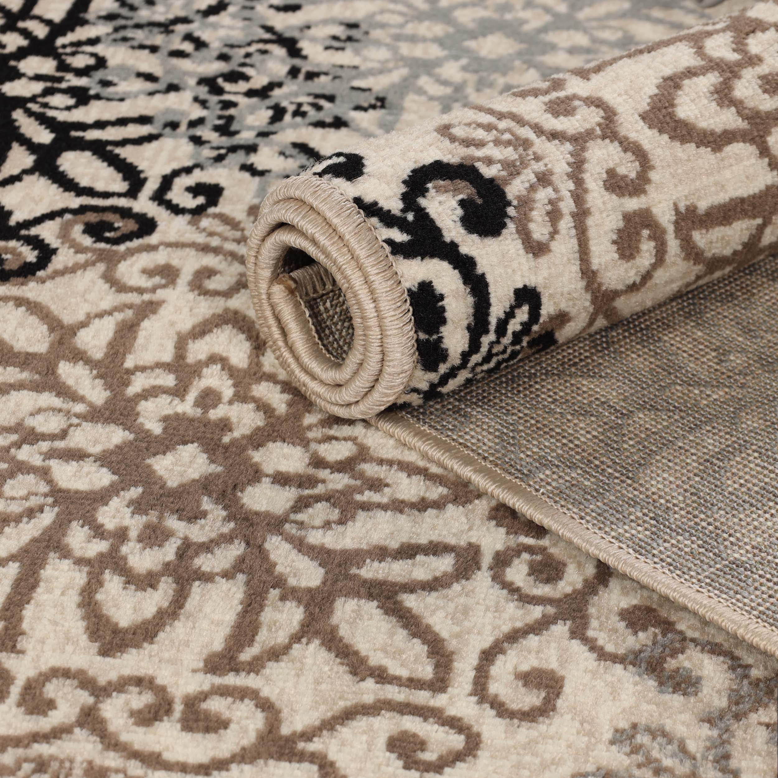 Superior Modern Floral Scroll Pet and Kid-Friendly Indoor Runner Rug, 2'x11', Beige