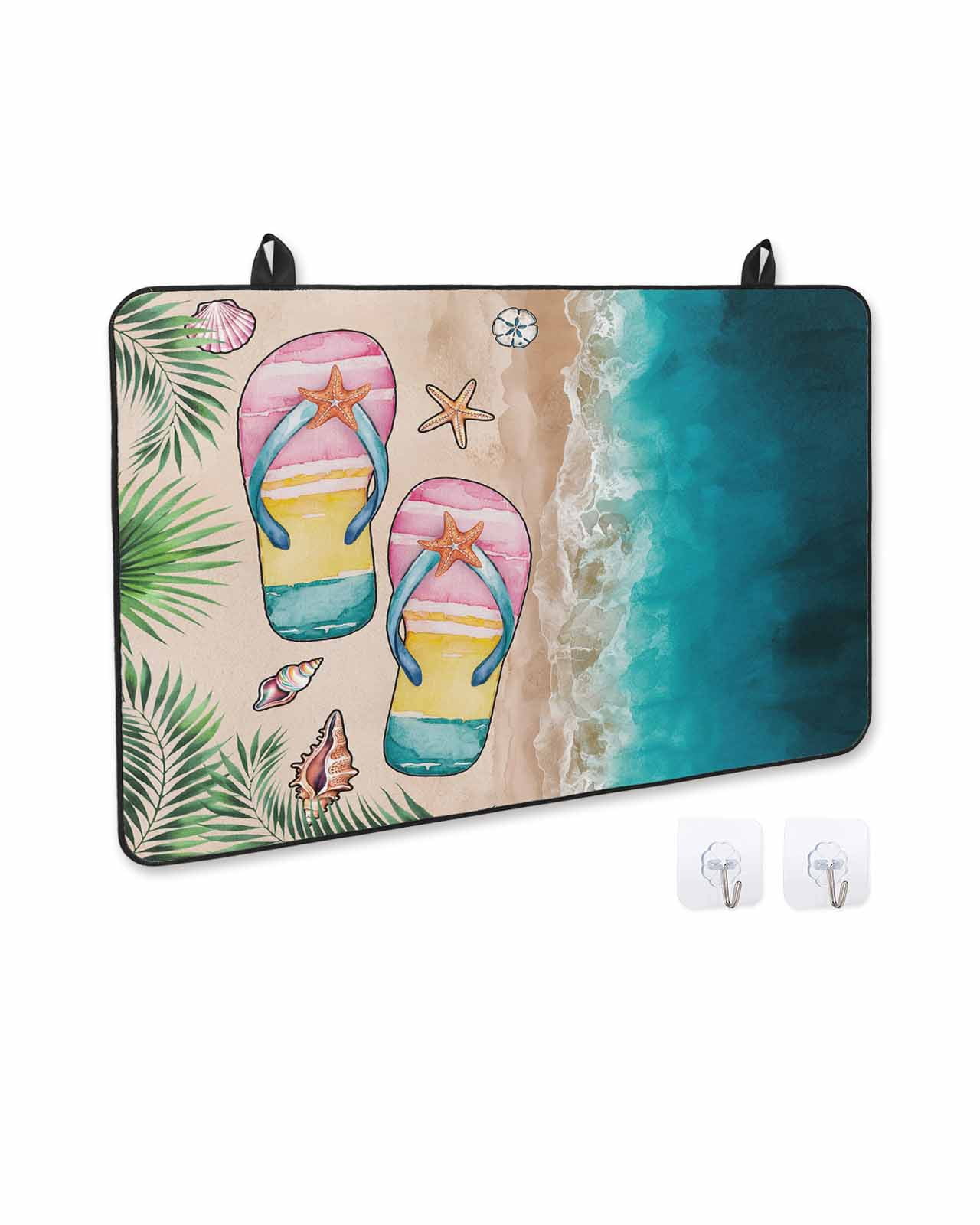 nqOlkjepod Large Induction Cooktop Protector Mat 24"x21", Summer Beach Coastal Stove Top Covers for Electric Stove, Slippers Palm Leaf Shells Coral Stove Burner Cover Mats, Glass Top Stove Cover