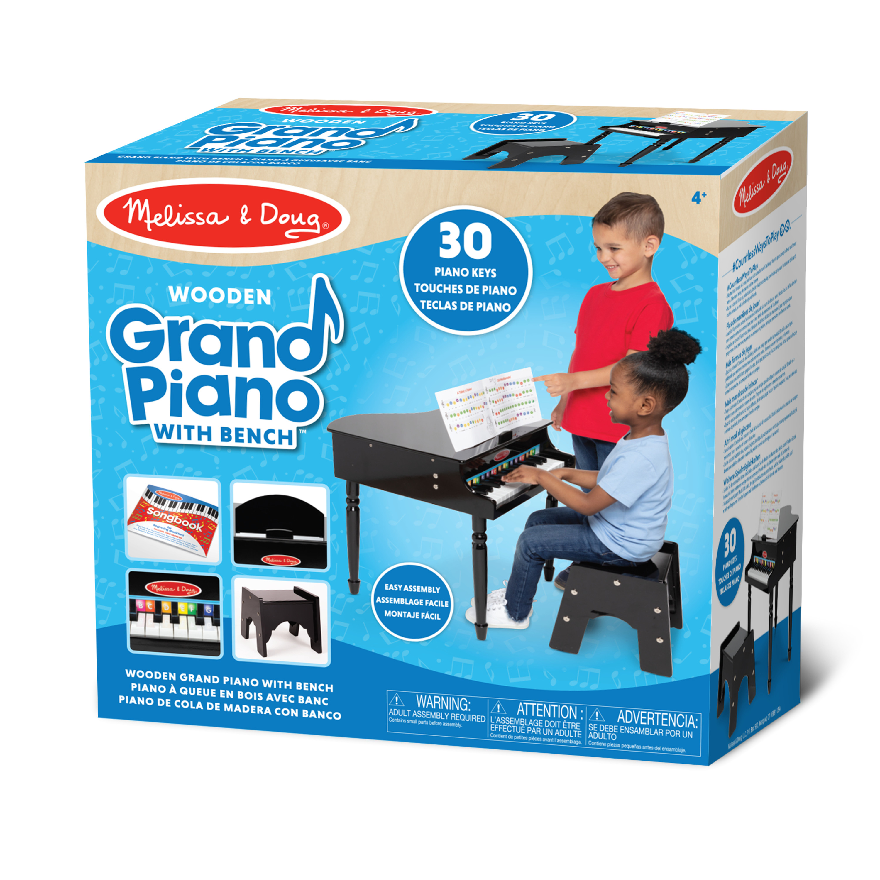 Melissa & Doug Learn-To-Play Classic Grand Piano Toy For Kids With 30 Keys, Color-Coded Songbook, and Non-Tip Bench - image 4 of 10