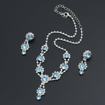 WHAMVOX Crystal Jewelry Earrings Necklace Set Women Pendant Ornaments for Wedding (Blue)