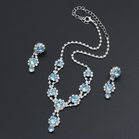 WHAMVOX Crystal Jewelry Earrings Necklace Set Women Pendant Ornaments for Wedding (Blue)