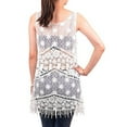 thumbnail image 2 of Lace Floral Sleeveless Mesh Crochet Cotton Long Tank Top (White2), 2 of 2