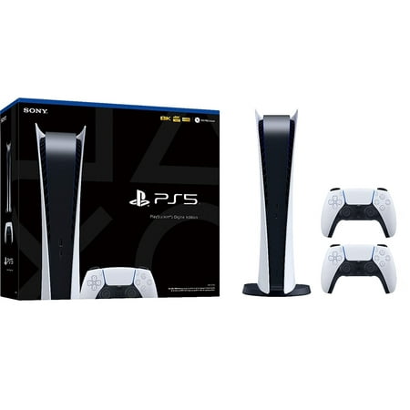 2023 New PlayStation 5 Digital Version PS5 Console with 2 Wireless Controllers - White