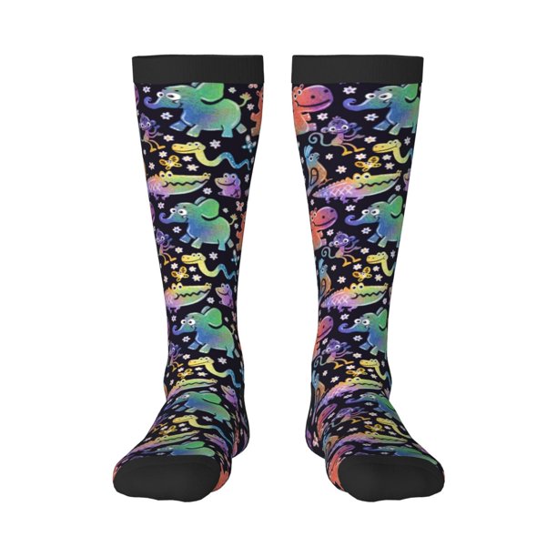 Fotbe Colorful Animals Calcetas Divertidas Estampadas para Hombre y Mujer, Calcetas de Algodón hasta la Rodilla para Caminar, Correr, Enfermería y Embarazo
