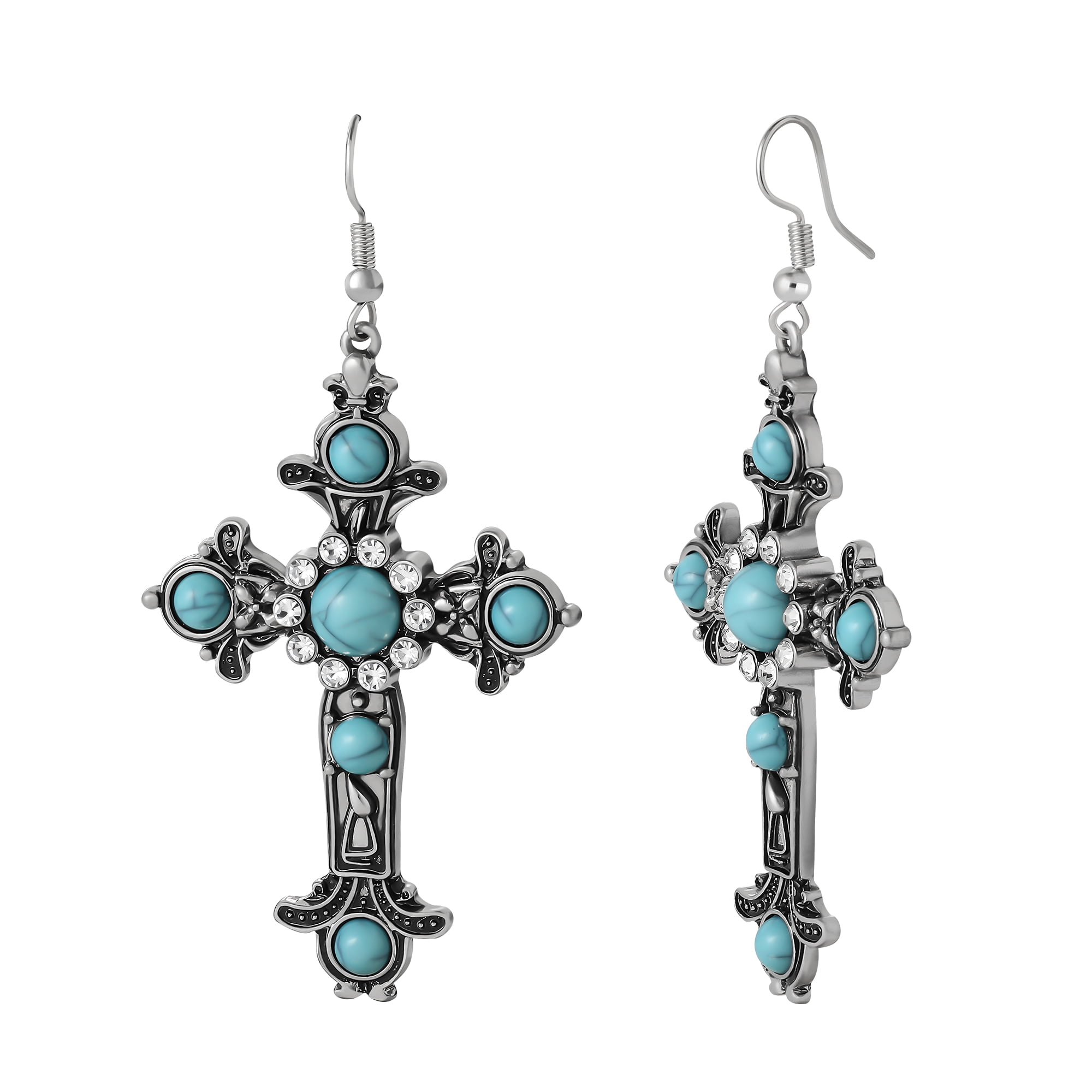 Jessica Simpson Women's Faux Turquoise Cross Earrings