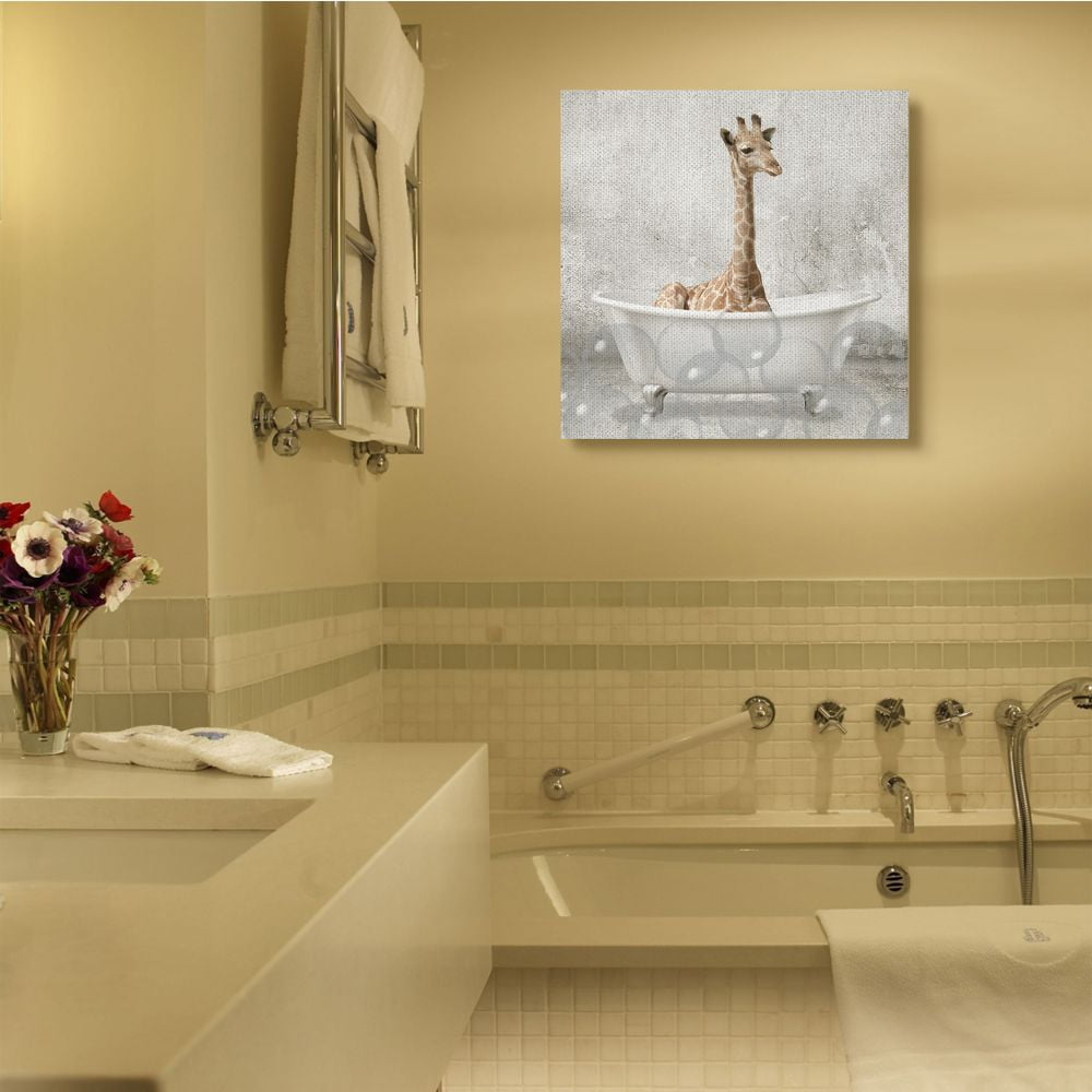 Stupell Industries Baby Giraffe Bath Time Cute Animal Design Canvas Wall Art by Kim Allen