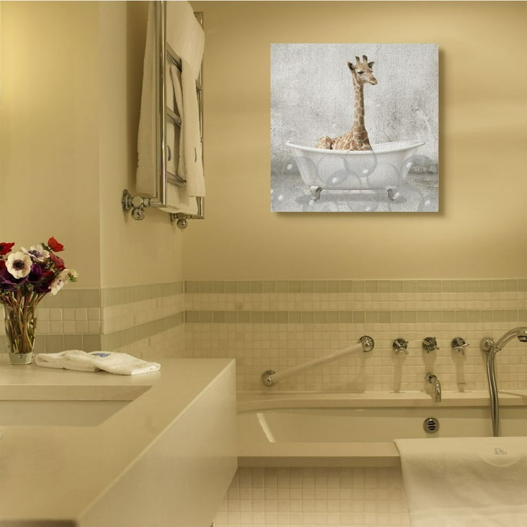 Stupell Industries Baby Giraffe Bath Time Canvas Wall Art - Cute Animal Nursery Decor, 24x24 Inches
