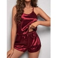 thumbnail image 3 of ZSQDM Womens Pajamas Set Womens Sleepwear Satin Pajamas Cami Shorts Set Nightwear Pajamas Set Wine Red XL, 3 of 7