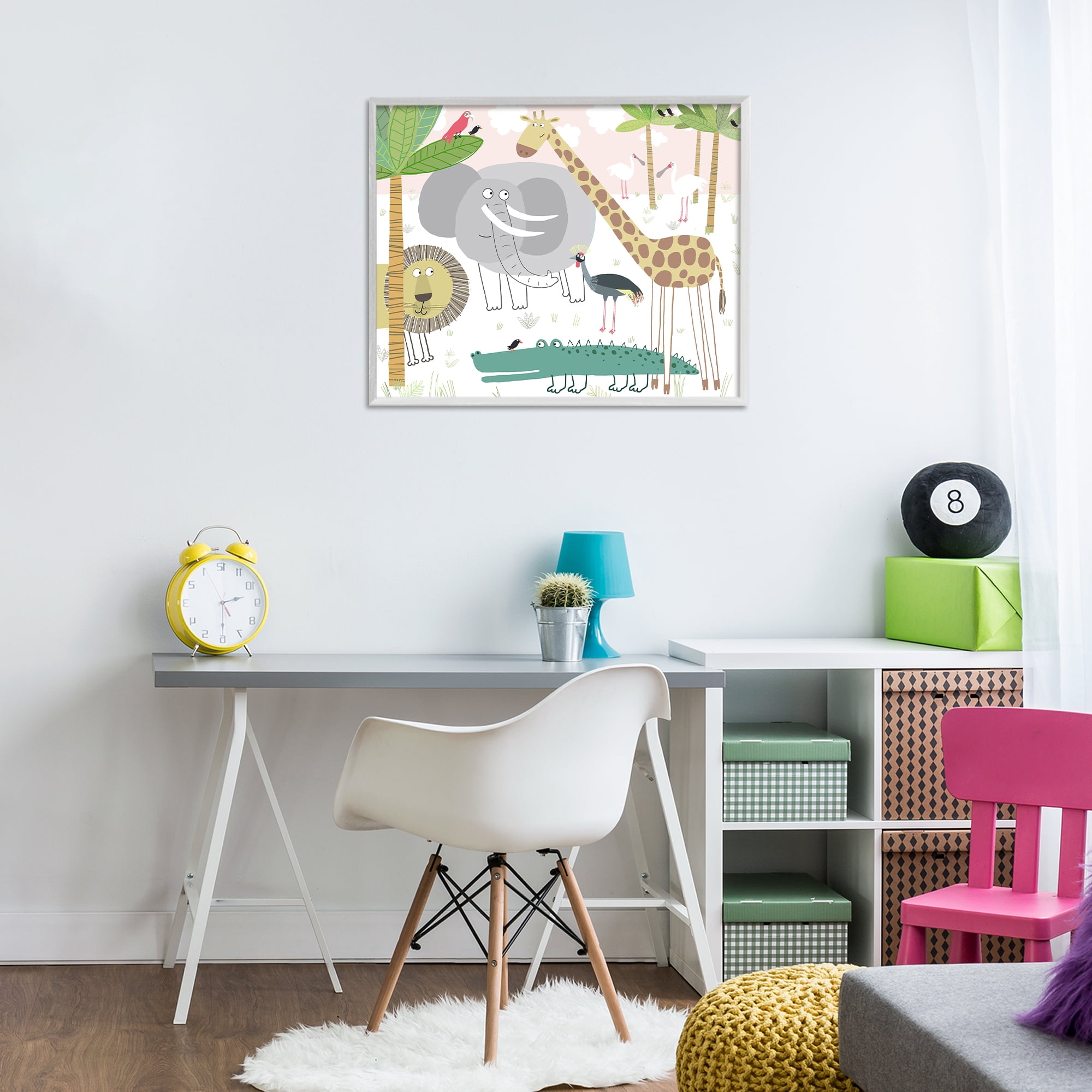 Stupell Industries Safari Animals Out and About White Framed Giclee Art, design by Carla Daly