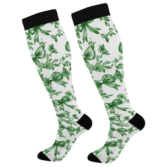 joogoo Vintage Bows Green Long Socks Women Men Knee High Sock