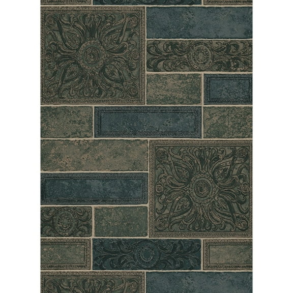 Sample for display purpose only.Concord Wallcoverings Textured Wallpaper faux Featuring bricks, brown blue beige, 7 In x 10 In, 6310-07