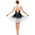 thumbnail image 2 of dPois Robe de Danse Lyrique Sans Manches à Strass Brillants pour Femmes, Dégradé de Couleur, Robe de Danse Moderne en Maille, Blanc Noir G, 2 of 5