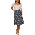 thumbnail image 2 of INSPIRE CHIC Women's Midi Skirts Peasant Elastic Waist A-Line Ditsy Floral Skirts XL Navy Blue, 2 of 6