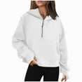 thumbnail image 2 of Jinhomg Half Zip Sweatshirts for Women Oversized Casual Solid Kangaroo Pocket Hoodies Fall Loose Fit Comfy Long Sleeve Hooded Sweatshirt White S, 2 of 6