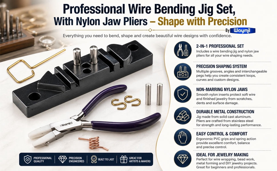 Wire Bending Jig Tool Wire Bender & Flat Nose Pliers Nylon Jaws Wrapping Kit