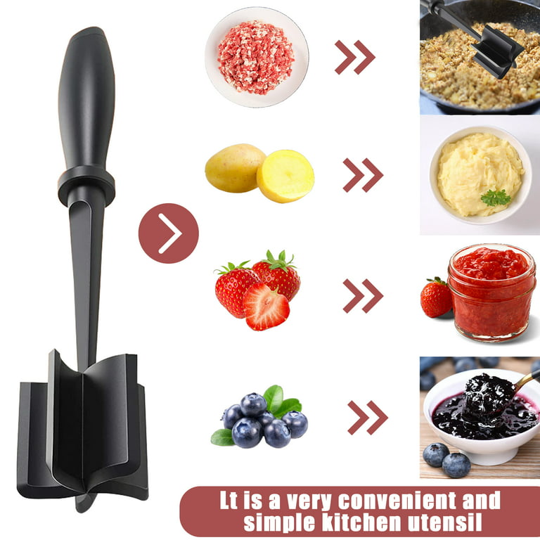 Mekbok Meat Chopper, 5 Curve Blades Ground Beef Masher, Heat Resistant Meat Masher Tool for Hamburger Meat, Ground Beef, Turkey and More, Nylon