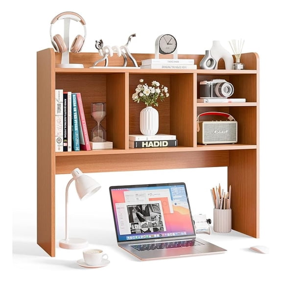 Desktop Bookshelf, Wooden Desk Storage Hutch with 3 Tiers for Office Desk Organization, Home Office Storage Organizer with Multipurpose Design for Study Room Dorm (Natural)